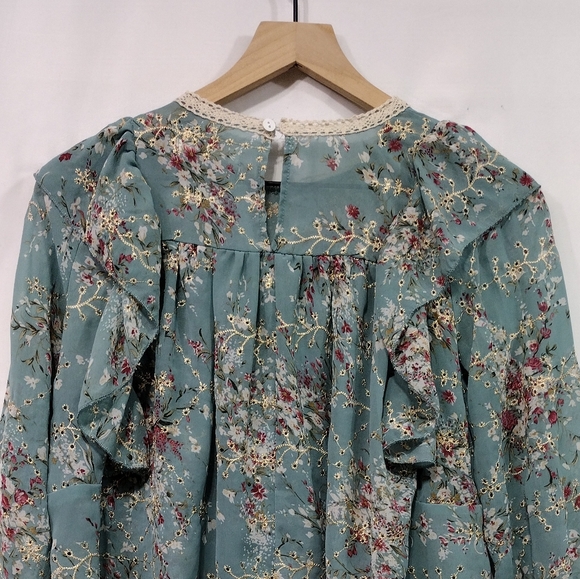 Sunday Seoul Floral Eyelet Babydoll Top Women's S Blue Artsy Cottagecore Retro - Picture 7 of 10